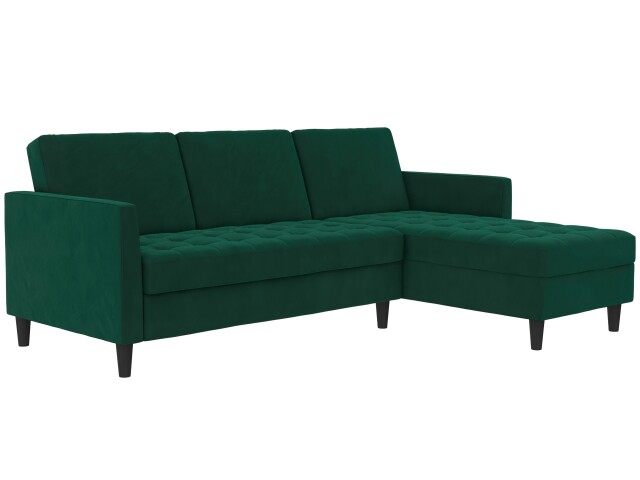 Schlafsofa >Palermo< in Dunkelgrün, Samt - 213x82x154cm (BxHxT)