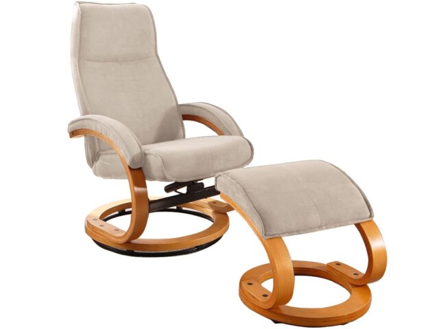 Relaxsessel >Porto< inkl. Hocker, Creme, Mikrofaser/Holz - 67x103x85cm (BxHxT)