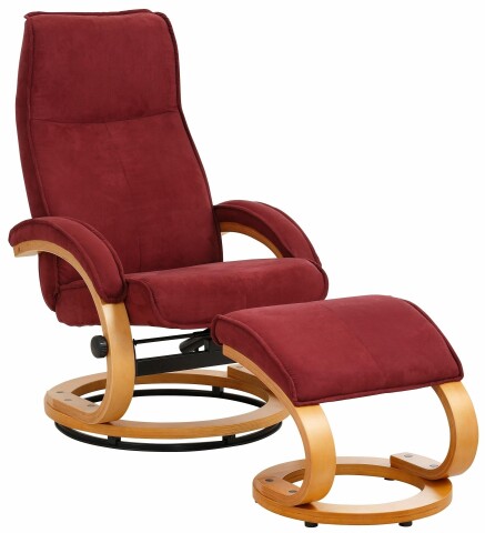 Relaxsessel >Porto< inkl. Hocker, Rot, Mikrofaser/Holz - 67x103x85cm (BxHxT)