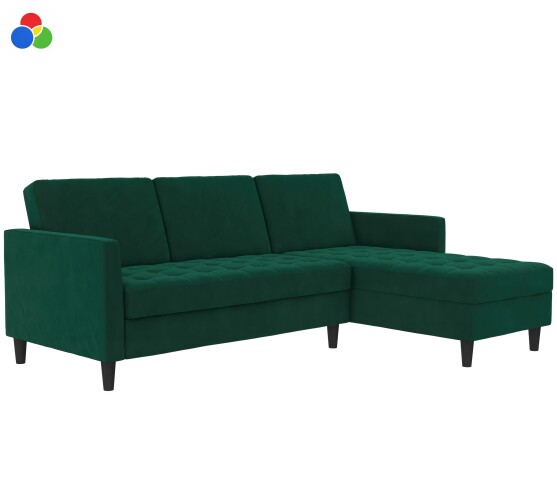 Schlafsofa >Palermo< in Dunkelgrün, Samt - 213x82x154cm (BxHxT)