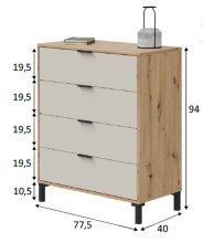 Kommode >LOIRA< in Asteiche / Kaschmir - 77,5x94x40 (BxHxT)