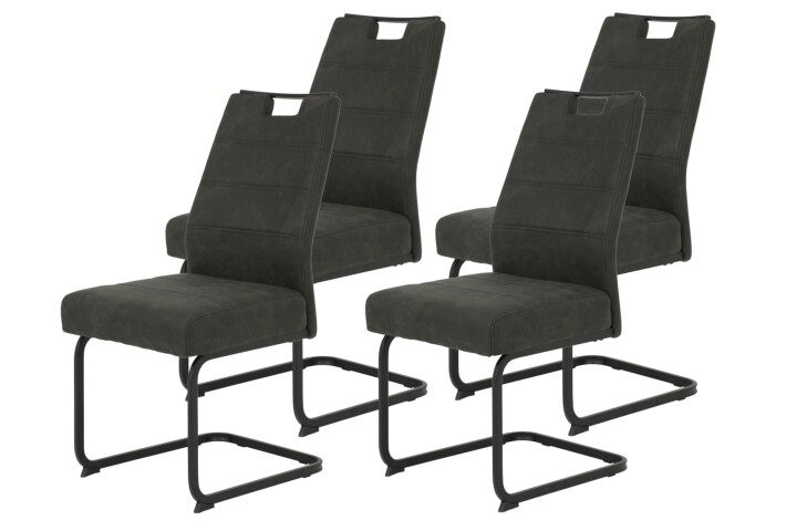 Freischwinger >KERSTIN S< (4er-Set) Federkorb, Griff, Vintage Anthrazit - 49x100x61 (BxHxT)
