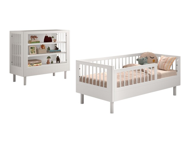 Babymöbel-Set >Buche massiv< in weiß lackiert - 144x60x74 (BxHxT)