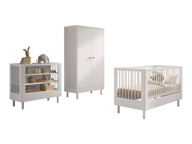 Babymöbel-Set >Buche massiv< (3-tlg.) in weiß lackiert - 100x190x55 (BxHxT)