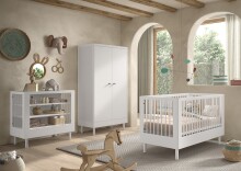Babymöbel-Set >Buche massiv< (3-tlg.) in weiß lackiert - 100x190x55 (BxHxT)