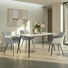 Armlehnstuhl >Bristol< (2er-Set) in Grau, Samt/Metall - 58x80x61cm (BxHxT)