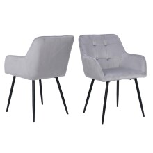 Armlehnstuhl >Bristol< (2er-Set) in Grau, Samt/Metall - 58x80x61cm (BxHxT)