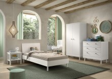 Jugendzimmer-Set >Buche massiv< (4-teilig) in weiß lackiert - 100x190x55 (BxHxT)