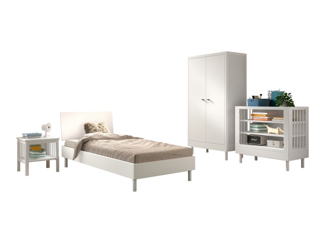 Jugendzimmer-Set >Buche massiv< (4-teilig) in weiß lackiert - 100x190x55 (BxHxT)