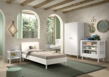 Jugendzimmer-Set >Buche massiv< (4-teilig) in weiß lackiert - 100x190x55 (BxHxT)
