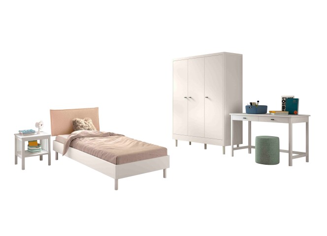 Jugendzimmer-Set >Buche massiv< (4-teilig) in weiß lackiert - 146x190x55 (BxHxT)