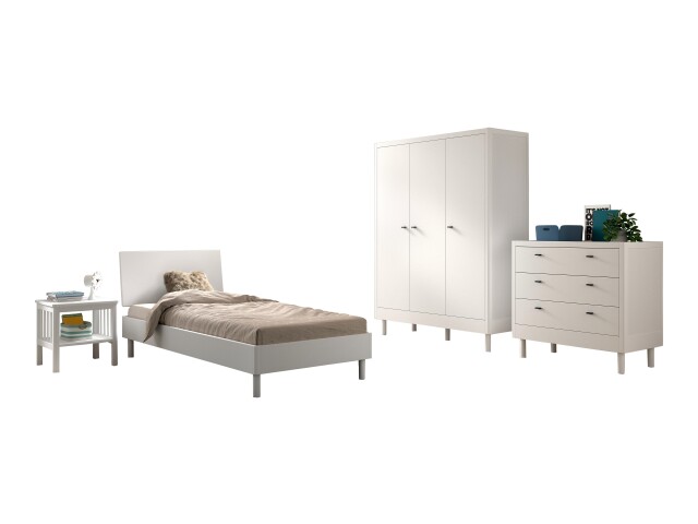 Jugendzimmer-Set >Buche massiv< (4-teilig) in weiß lackiert - 146x190x55 (BxHxT)