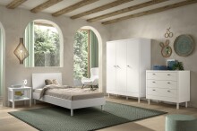 Jugendzimmer-Set >Buche massiv< (4-teilig) in weiß lackiert - 146x190x55 (BxHxT)