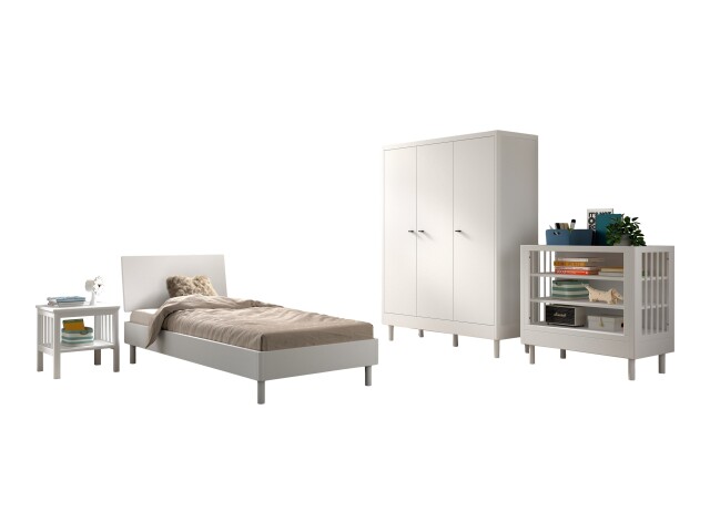 Jugendzimmer-Set >Buche massiv< (4-teilig) in weiß lackiert - 146x190x55 (BxHxT)