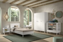 Jugendzimmer-Set >Buche massiv< (4-teilig) in weiß lackiert - 146x190x55 (BxHxT)