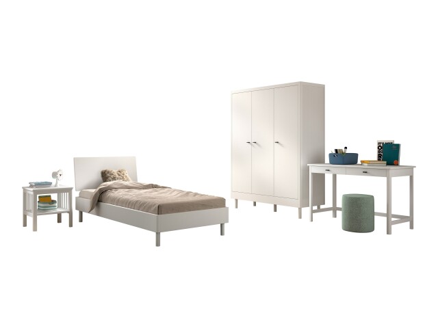 Jugendzimmer-Set >Buche massiv< (4-teilig) in weiß lackiert - 146x190x55 (BxHxT)