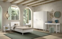 Jugendzimmer-Set >Buche massiv< (4-teilig) in weiß lackiert - 146x190x55 (BxHxT)