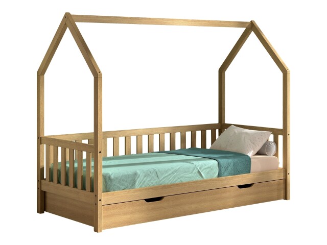 Hausbett >Cabane< Bettschublade, Eiche natur, Eiche teilmassiv - 208x169x98cm (BxHxT)