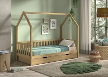 Hausbett >Cabane< Bettschublade, Eiche natur, Eiche teilmassiv - 208x169x98cm (BxHxT)