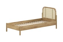 Einzelbett >Olive< in Natur, Rattan und Eiche Furnier - 98,5x90x208,5cm (BxHxT)