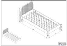 Einzelbett >Olive< in Natur, Rattan und Eiche Furnier - 98,5x90x208,5cm (BxHxT)