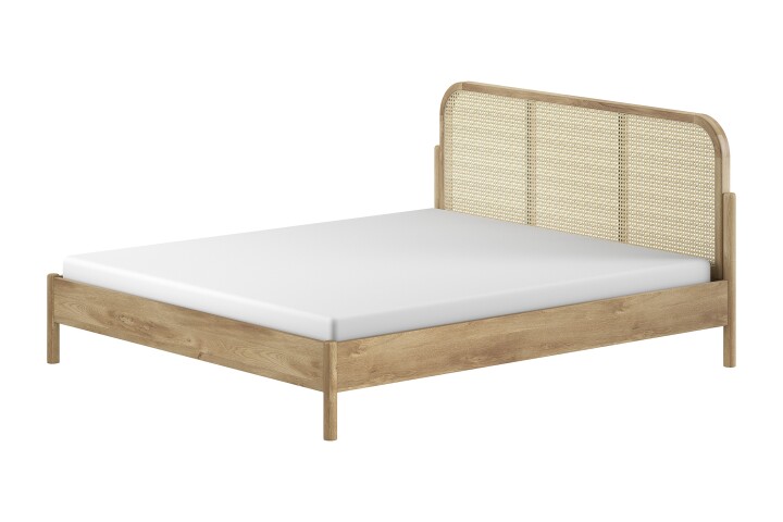 Bett >Olive< in Natur, Rattan und Eiche Furnier - 188,5x100x208,5cm (BxHxT)
