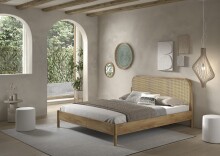Bett >Olive< in Natur, Rattan und Eiche Furnier - 188,5x100x208,5cm (BxHxT)