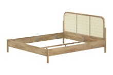 Bett >Olive< in Natur, Rattan und Eiche Furnier - 188,5x100x208,5cm (BxHxT)
