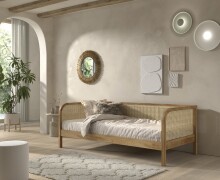 Daybett >Olive< in Natur, Rattan und Eiche Furnier - 210x75x96,6cm (BxHxT)