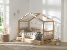Hausbett >Fagus< inkl. Bettschublade, Buche massiv natur - 207,5x170x97,5 (BxHxT)