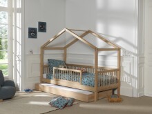 Hausbett >Fagus< Bettschublade + Rausfallschutz, Buche massiv - 207,5x170x97,5 (BxHxT)