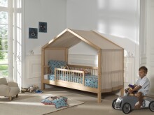 Hausbett >Fagus< Textilhimmel und Rausfallschutz, Buche massiv - 207,5x170x97,5 (BxHxT)