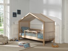 Hausbett >Fagus< Textilhimmel und Rausfallschutz, Buche massiv - 207,5x170x97,5 (BxHxT)