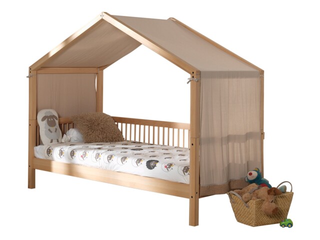 Hausbett >Fagus< inkl. Textilhimmel, Buche massiv natur - 207,5x170x97,5 (BxHxT)