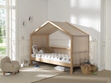 Hausbett >Fagus< inkl. Textilhimmel, Buche massiv natur - 207,5x170x97,5 (BxHxT)