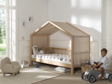 Hausbett >Fagus< inkl. Textilhimmel, Buche massiv natur - 207,5x170x97,5 (BxHxT)