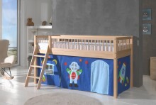 Spielbett >Fagus< in Buche massiv, Textilset Astro - 207,5x114x135,5 (BxHxT)