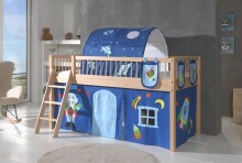 Spielbett >Fagus< in Buche massiv, Textilset Astro + Tunnel - 207,5x114x135,5 (BxHxT)