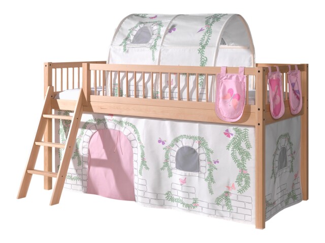 Spielbett >Fagus< in Buche massiv, Textilset Birdy + Tunnel - 207,5x114x135,5 (BxHxT)