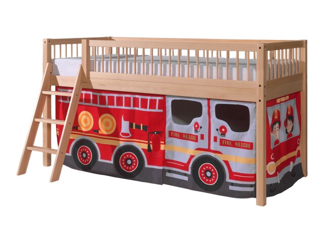 Spielbett >Fagus< in Buche massiv, Textilset Fire-Rescue - 207,5x114x135,5 (BxHxT)
