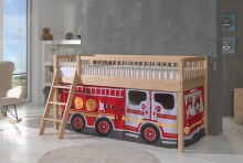 Spielbett >Fagus< in Buche massiv, Textilset Fire-Rescue - 207,5x114x135,5 (BxHxT)