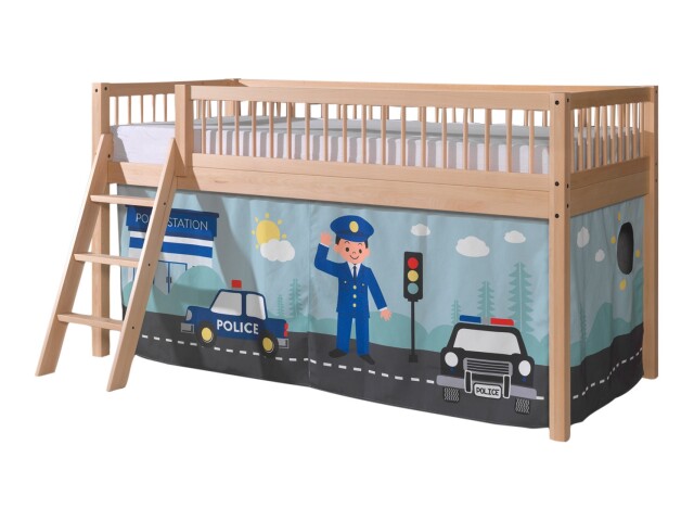 Spielbett >Fagus< in Buche massiv, Textilset Police - 207,5x114x135,5 (BxHxT)
