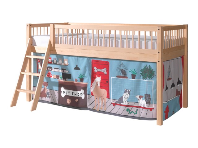 Spielbett >Fagus< in Buche massiv, Textilset Pet Shop - 207,5x114x135,5 (BxHxT)