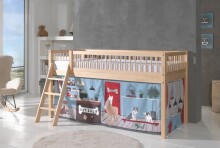 Spielbett >Fagus< in Buche massiv, Textilset Pet Shop - 207,5x114x135,5 (BxHxT)