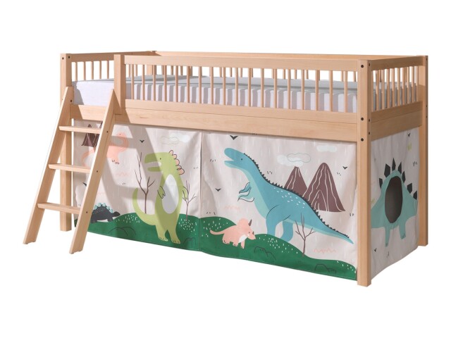 Spielbett >Fagus< in Buche massiv, Textilset Dino - 207,5x114x135,5 (BxHxT)