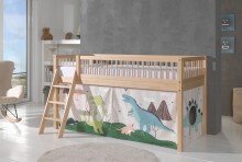 Spielbett >Fagus< in Buche massiv, Textilset Dino - 207,5x114x135,5 (BxHxT)
