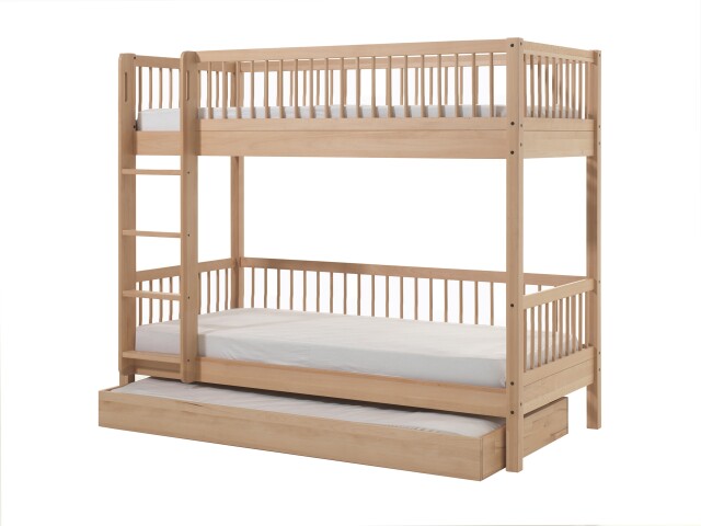 Etagenbett >Fagus< Bettschublade, Buche massiv natur lackiert - 207,5x175,4x97,5 (BxHxT)