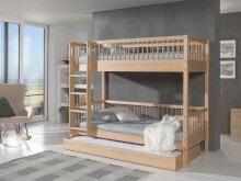 Etagenbett >Fagus< Bettschublade, Buche massiv natur lackiert - 207,5x175,4x97,5 (BxHxT)
