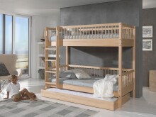 Etagenbett >Fagus< Bettschublade, Buche massiv natur lackiert - 207,5x175,4x97,5 (BxHxT)