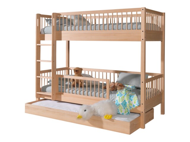 Etagenbett >Fagus< Bettschublade+Rausfallschutz, Buche massiv  - 207,5x175,4x97,5 (BxHxT)